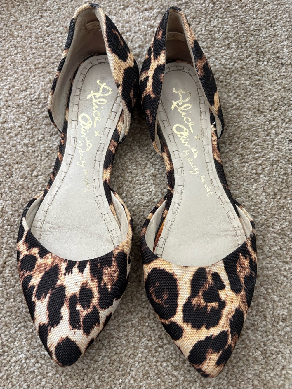 Alice + Olivia Leopard Pointed D'Orsay Flats Brown/Black EU 36.5 US Size 6.5